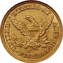 1858-C Liberty Head half-eagle, NGC AU-58 Eliasberg.