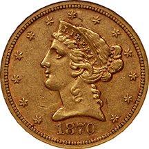 1870-S Liberty Head half-eagle, NGC AU-55 Eliasberg.