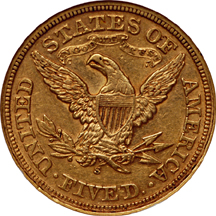 1870-S Liberty Head half-eagle, NGC AU-55 Eliasberg.