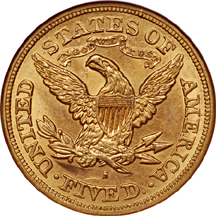 1879-S Liberty Head half-eagle, NGC AU-58 Eliasberg.