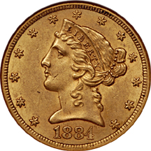 1884-CC Liberty Head half-eagle, NGC AU-58 Eliasberg.