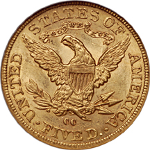 1884-CC Liberty Head half-eagle, NGC AU-58 Eliasberg.