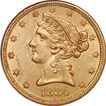 1884-S Liberty Head half-eagle, NGC MS-61 Eliasberg.