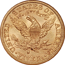 1884-S Liberty Head half-eagle, NGC MS-61 Eliasberg.