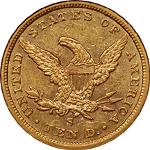 1857-S Liberty Head eagle, NGC AU-58 Eliasberg.