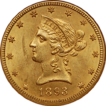 1893-O Liberty Head eagle, NGC MS-62 Eliasberg.