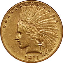 1911-D Indian Head eagle, NGC AU-53 Eliasberg.