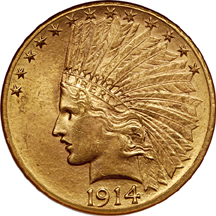 1914-D Indian Head eagle, NGC MS-62 Eliasberg.