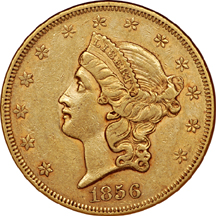 1856 Liberty double-eagle, NGC AU-53 Eliasberg.