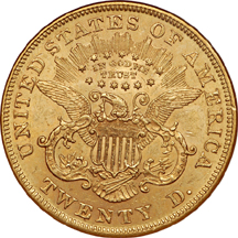 1874 Liberty double-eagle, NGC AU-58 Eliasberg.