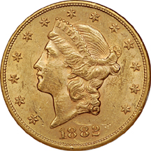 1882-S Liberty double-eagle, NGC AU-58 Eliasberg.