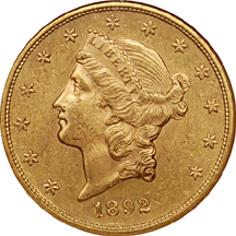 1892-S Liberty double-eagle, NGC MS-61 Eliasberg.