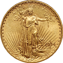 1914-S Saint-Gaudens double-eagle, NGC MS-63 Eliasberg.