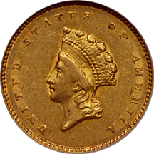 1855-O Gold Dollar, NGC AU-58 Eliasberg.