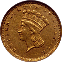 1857-C Gold Dollar, NGC AU-58 Eliasberg.