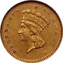 1857-S Gold Dollar, NGC AU-55 Eliasberg.