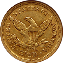 1842-O (large O)  Liberty Head quarter-eagle, NGC AU-55 Eliasberg.