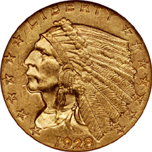 1928 Indian Head quarter-eagle, NGC MS-63 Eliasberg.