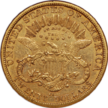 1877-CC Liberty Head double-eagle, NGC AU-53 Eliasberg.