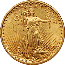 1909/8 Saint-Gaudens double-eagle, NGC MS-61 Eliasberg.