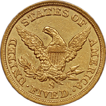 1857-S Liberty Head half-eagle, NCS improperly cleaned, AU Details Eliasberg.