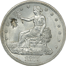 1875-S Trade dollar, Chop Mark, PCGS MS-64.