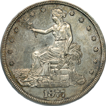 1877-S Trade dollar, Double Die Reverse, ANACS MS-62.