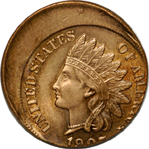 1907 Indian head cent 15% Off Center. MS-64 RB.