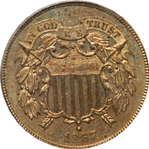 1867 and 1868 Two Cent Pieces, PCGS PF-64 RB.