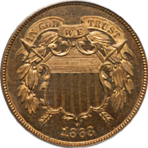 1867 and 1868 Two Cent Pieces, PCGS PF-64 RB.