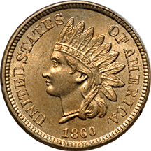 1860 "Pointed Bust" PCGS MS-64.