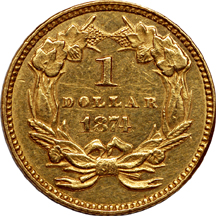 1851, 1856 and 1874 gold dollars.