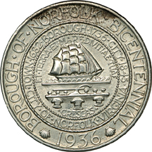 1936 Norfolk and 1937 Roanoke commemorative half-dollars.