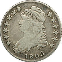 Ten Capped Bust Half Dollars.