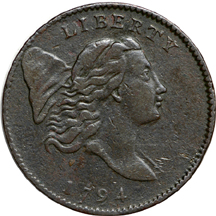 1794 "C-1a, R.3" half-cent, VF.