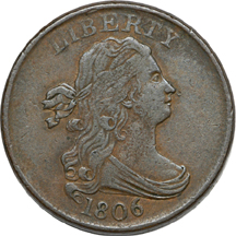 1806 Small 6 - Stemless (C-1, R-1), 1828 Thirteen Stars (C-3, R-1) and 1851 (C-1, R-1) half-cents.