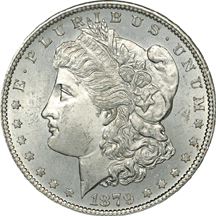 Seven silver dollars. NGC MS-65.