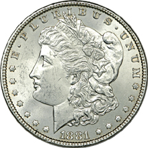 1881, 1891-O, 1898-O, 1899-O and 1900-O Morgan dollars.