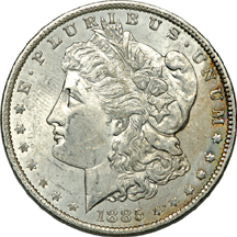 Tube of 1885-O Morgan dollars MS-63/64.