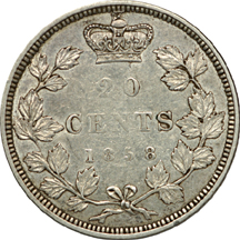 Group of seventeen 1858 Canadian Twenty-Cent Pieces.