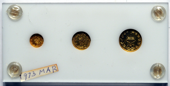 Three piece BU set of 1909 Alaska Yukon-Pacific 1/4, 1/2 and 1 DWT gold by M. E. Hart Co.