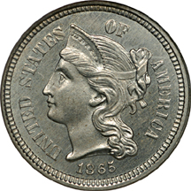 1865 and 1889 Three-Cent Nickels. NGC.