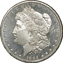 Four 1884-CC GSA Morgan dollars. Unc.