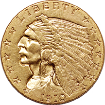 1910 and 1929 Indian quarter-eagles.