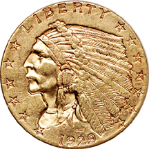 1910 and 1929 Indian quarter-eagles.