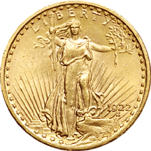 1922, 1924 and 1925 Saint-Gaudens double-eagles.