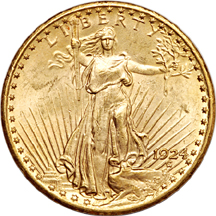 1922, 1924 and 1925 Saint-Gaudens double-eagles.