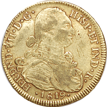 1819 - JF Ferdinand VII Colombia gold Escudos, KM66.1. VF.