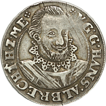 1622 Mecklenburg-Gustrow/German States 1/2 Thaler, Johann Albrecht II, catalog number KM-53. About XF.