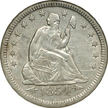 Five certified Seated Liberty quarters.